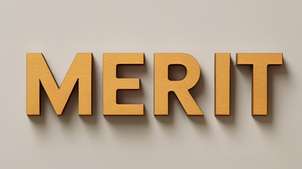 シンプルな背景にMERITの文字