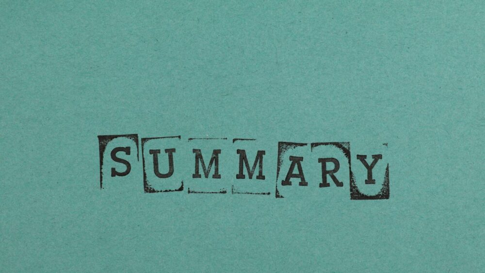 緑色の背景にスタンプ調のフォントで「SUMMARY」と書かれた、記事のまとめ用の見出し画像