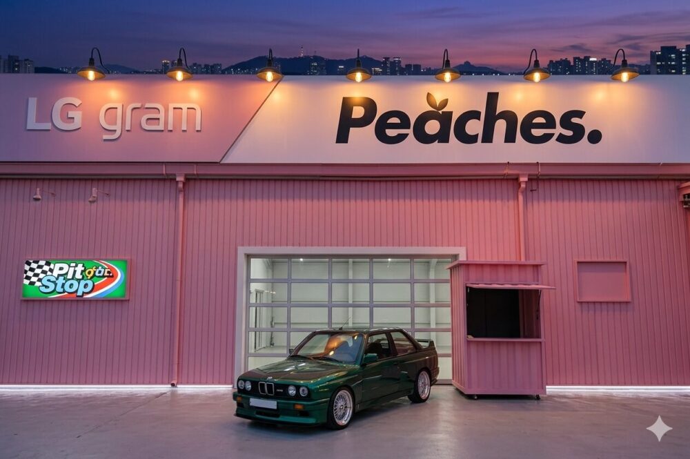 ソウル聖水洞のKnotted Peaches（ノッテッドピーチズ）ピンクのサーキット場コンセプトカフェ