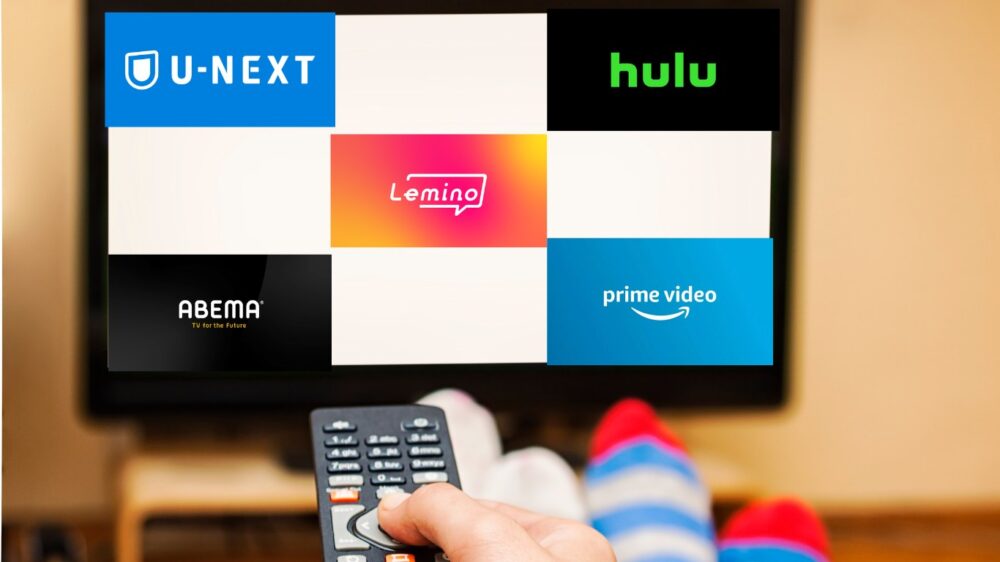 韓国ドラマが見られる動画配信サービス比較、U-NEXT・Hulu・Lemino・ABEMA・Prime Videoをテレビで視聴するイメージ