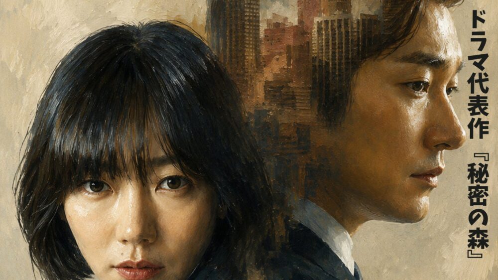 ドラマ『秘密の森』でペ・ドゥナと共演するチョ・スンウをイメージしたイラスト