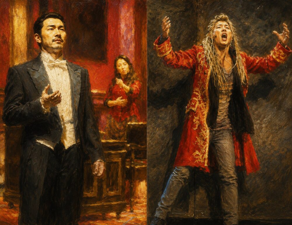 ミュージカルの帝王と呼ばれるチョ・スンウの舞台姿をイメージしたイラスト