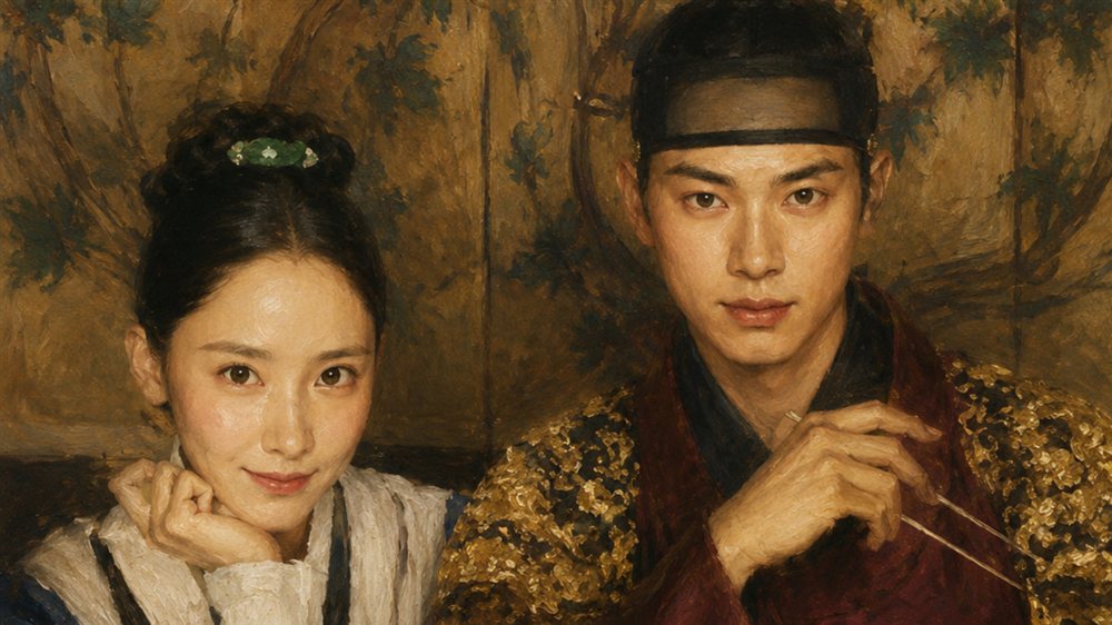 『暴君のシェフ』でイ・チェミン演じる若き王イ・ホンとユナ演じるシェフをイメージした韓国時代劇風イラスト