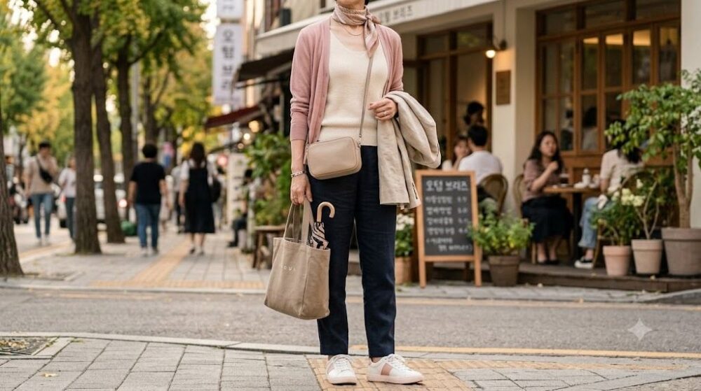 9月下旬のソウル旅行向け羽織りものを使った秋の服装イメージ