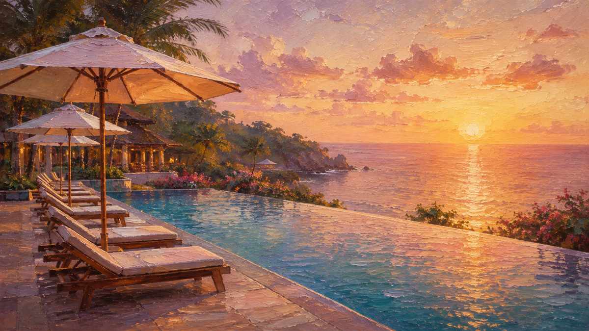 タイの南国リゾートホテルのプールと海のイメージ